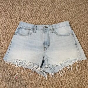 Madewell Relaxed Denim Shorts Very Light Wash Raw Fringe Hem Size 26 Festival